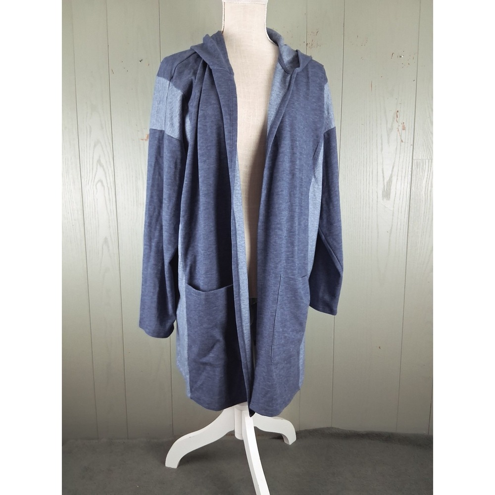 AnyBody Hooded Cardigan Womens XL Blue Lightweight Open Front Drape Pockets Soft